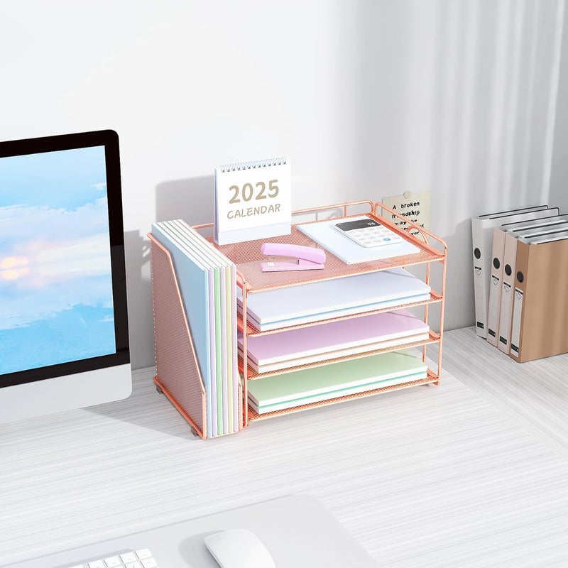 Spacrea Desk Organizers and Accessories, Paper Organizer for Desk with File organizer, Desk Accessories & Workspace Organizers for Office Supplies (Rose Gold) - Image 4